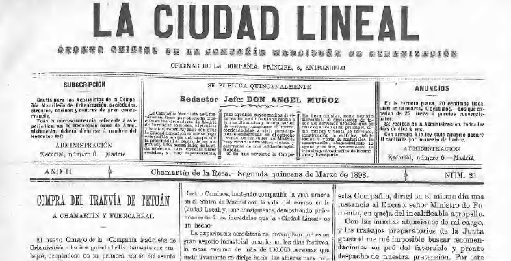 "Compra del tranvía de Tetuán". Periódico La Ciudad Lineal, 1898.